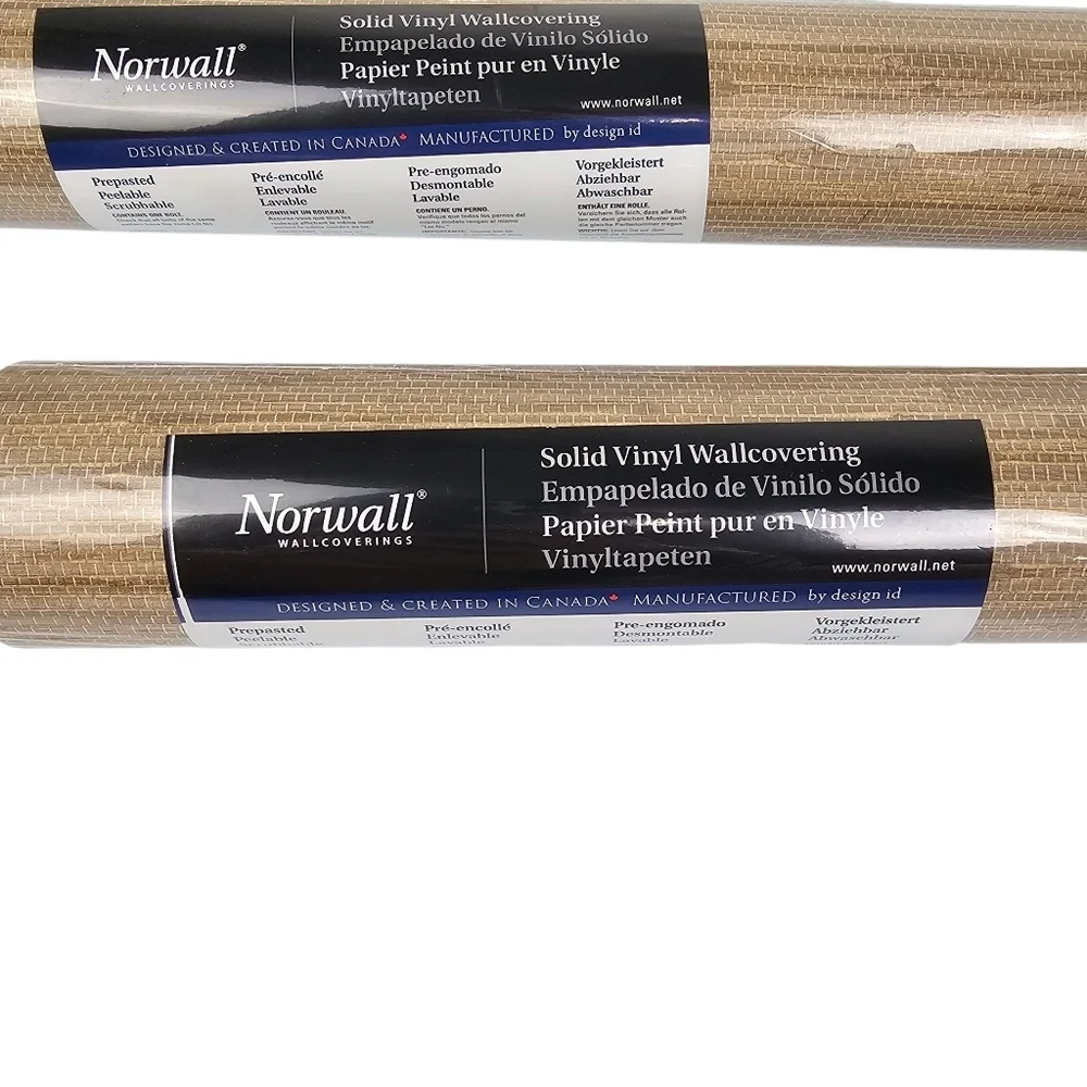 Norwall Solid Vinyl Wallcovering Faux Grass Cloth Natural Neutral Peel and Stick